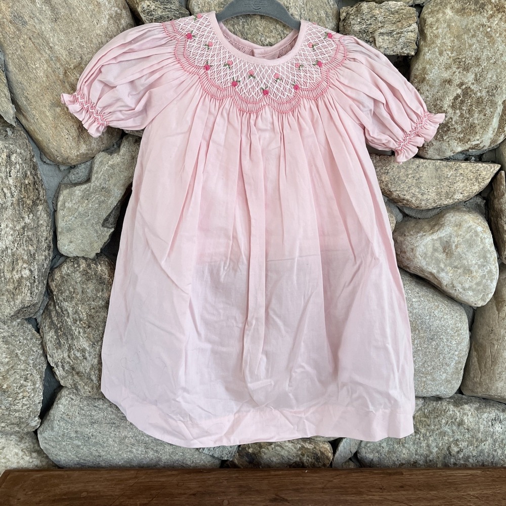 Love Me Infant Girls Pink Floral Woven Dress Cuffed Short Sleeves size 9M Summer